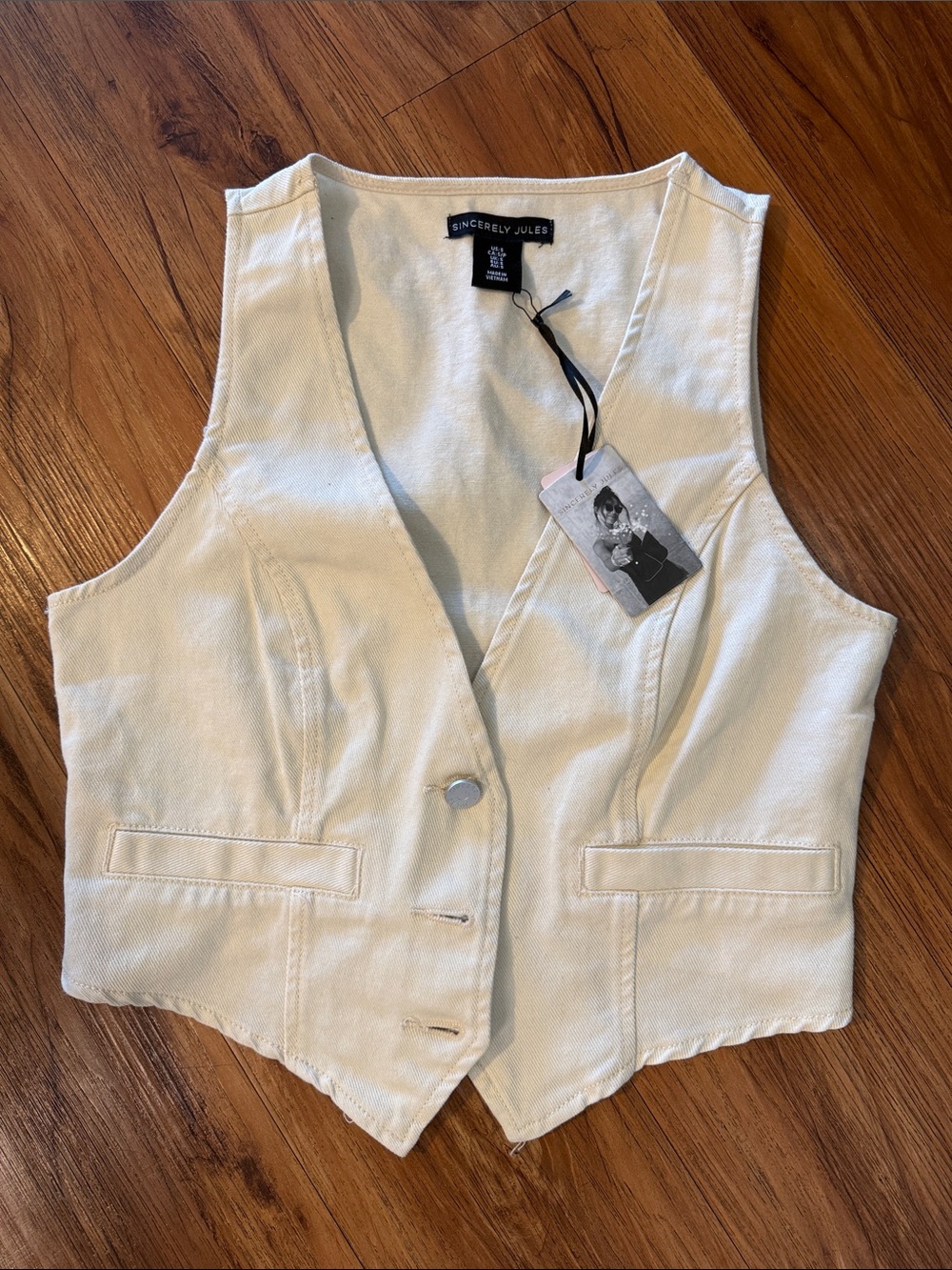 Sincerely Jules - White Cotton Denim Vest with Button Front